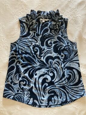 Chico's Navy and Light Blue Ruffle-Neck Sleeveless Camisole